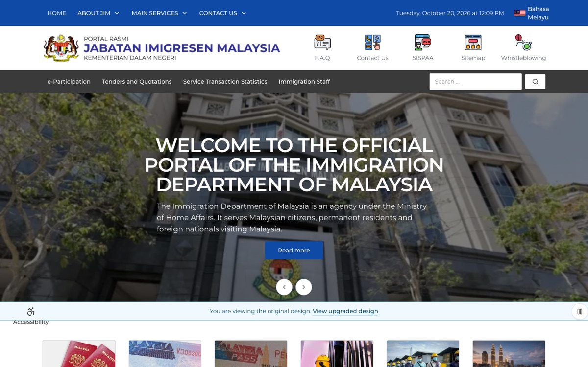 Replica of the Immigration Department portal home page