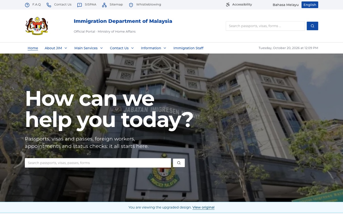 Redesign of the Immigration Department portal home page