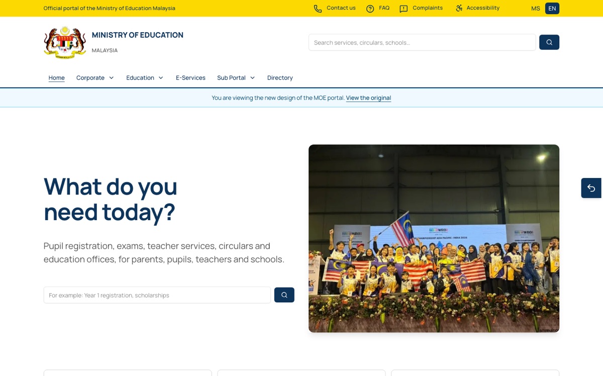 Redesign of the Ministry of Education portal home page