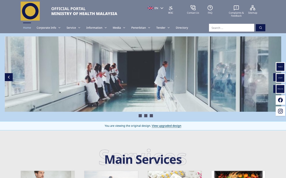 Replica of the Ministry of Health portal home page